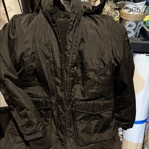 Kids Black Hooded Snow Jacket